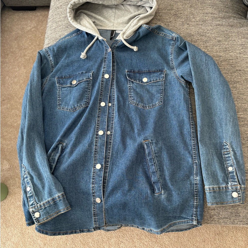 H&M Blue Denim Jacket with Gray Hood